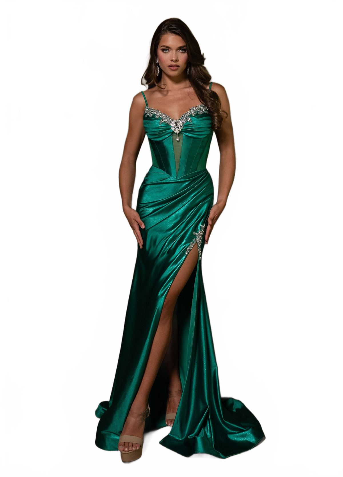 Rachel Allan 70731 Beaded Jersey Corset Slit Gown