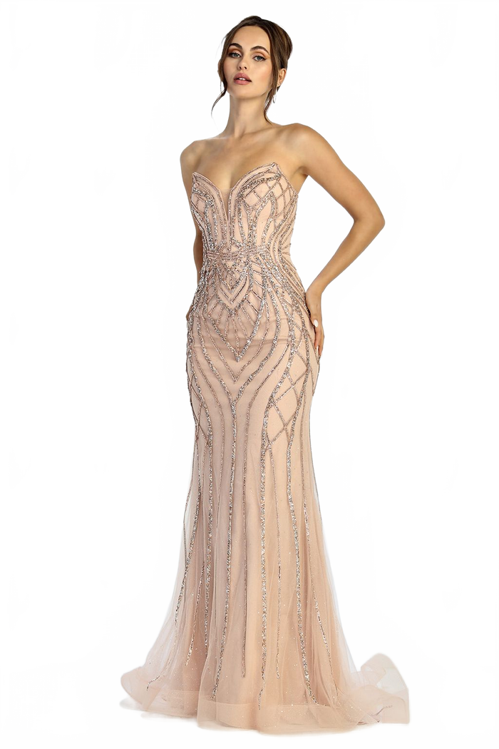 Adora Design 3276 Strapless Beaded Tulle Long Formal Prom Dress