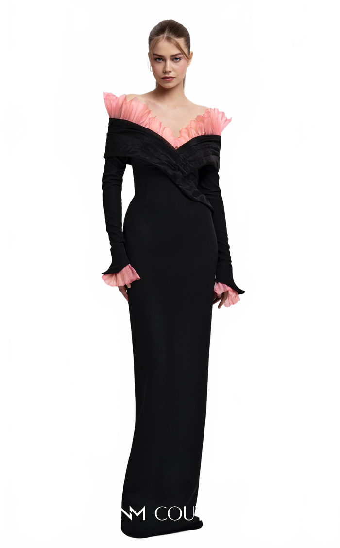 Fouad Sarkis F02941 Long Sleeve V-Neck Gown