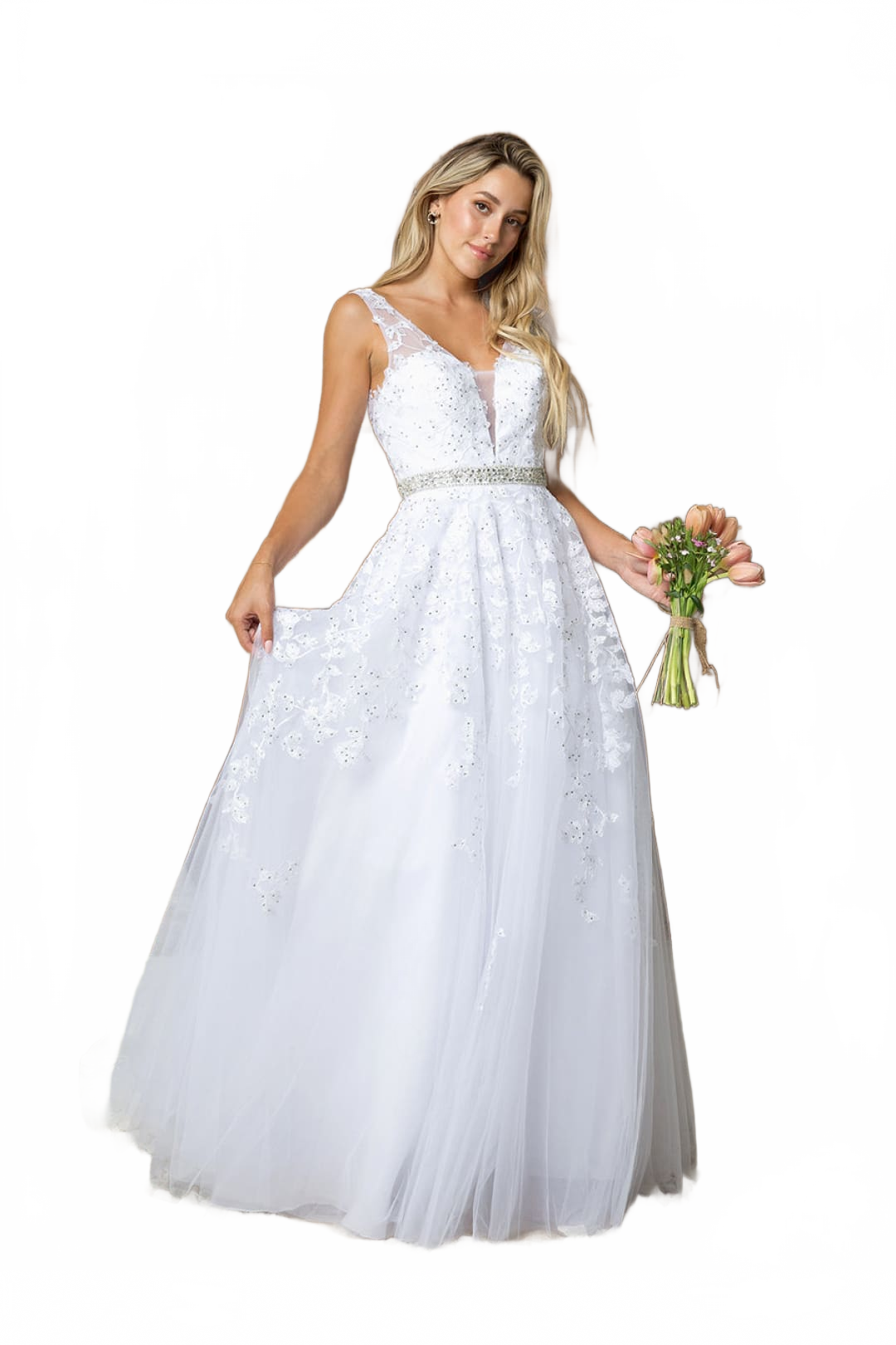 Bridal Ballgown Sleeveless Wedding Embellished Applique A-Line Dress by Eva USA 5232