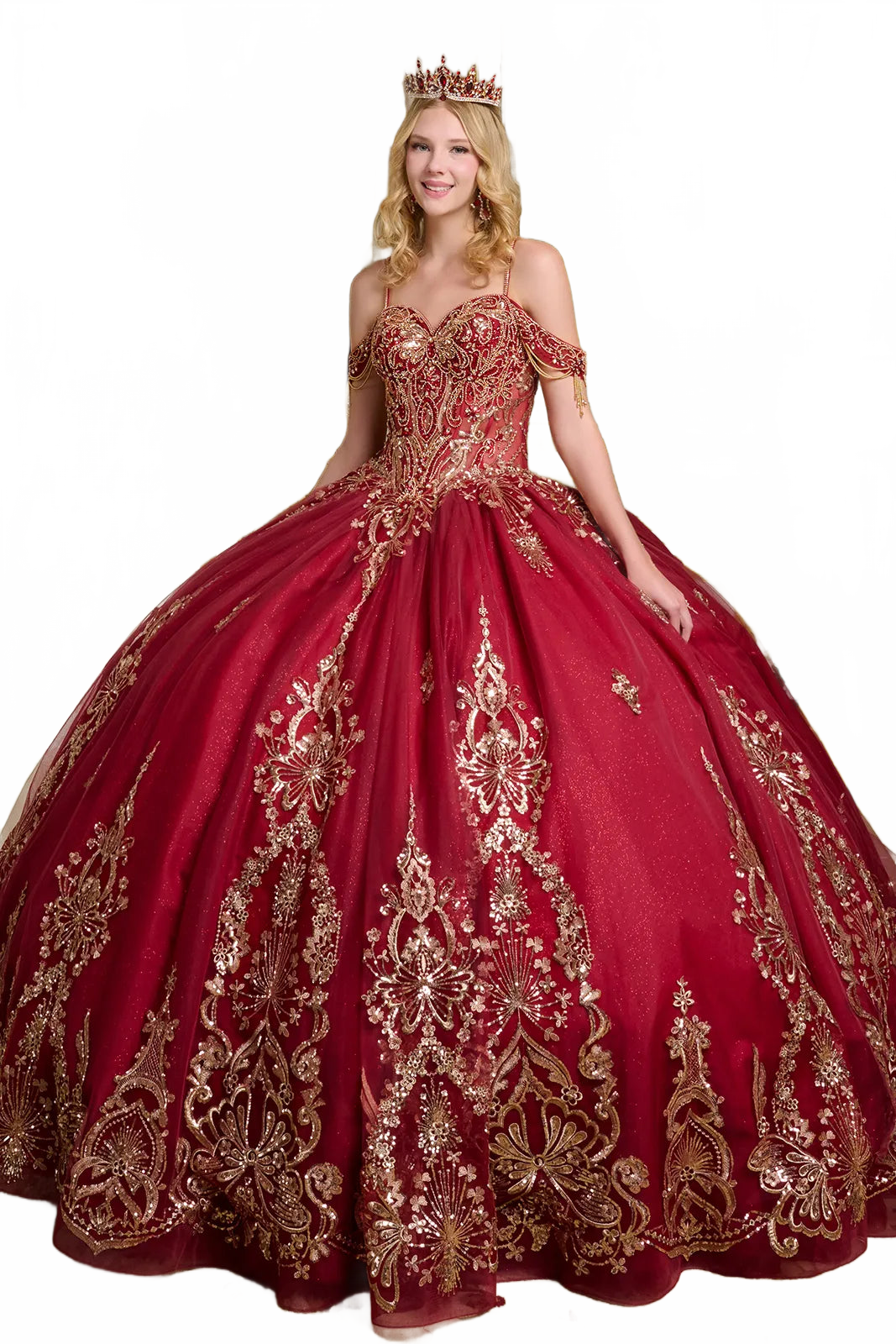 Cold Shoulder Quinceanera Dress Embroidered Ball Gown by Elizabeth K GL3639