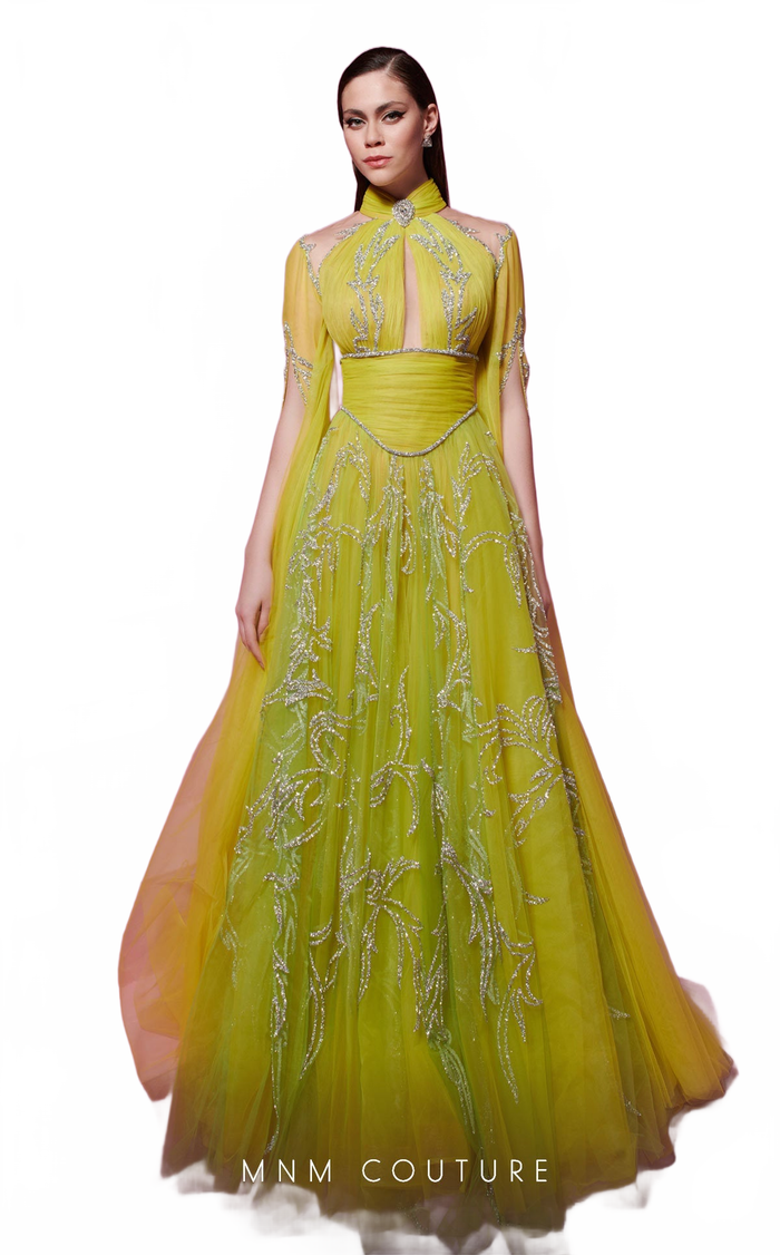 Fouad Sarkis F02844 Gold Embellished Evening Gown