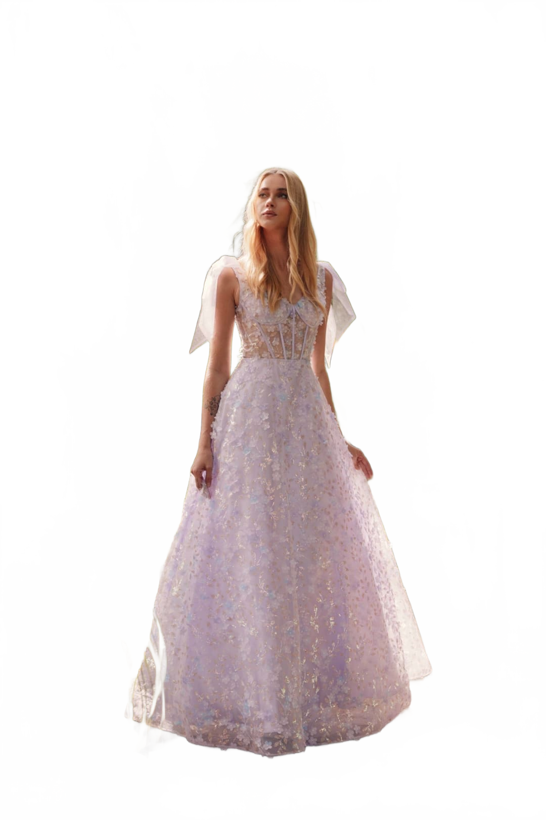 3D Floral Glitter Sleeveless A-line Gown by Juliet JT2439K
