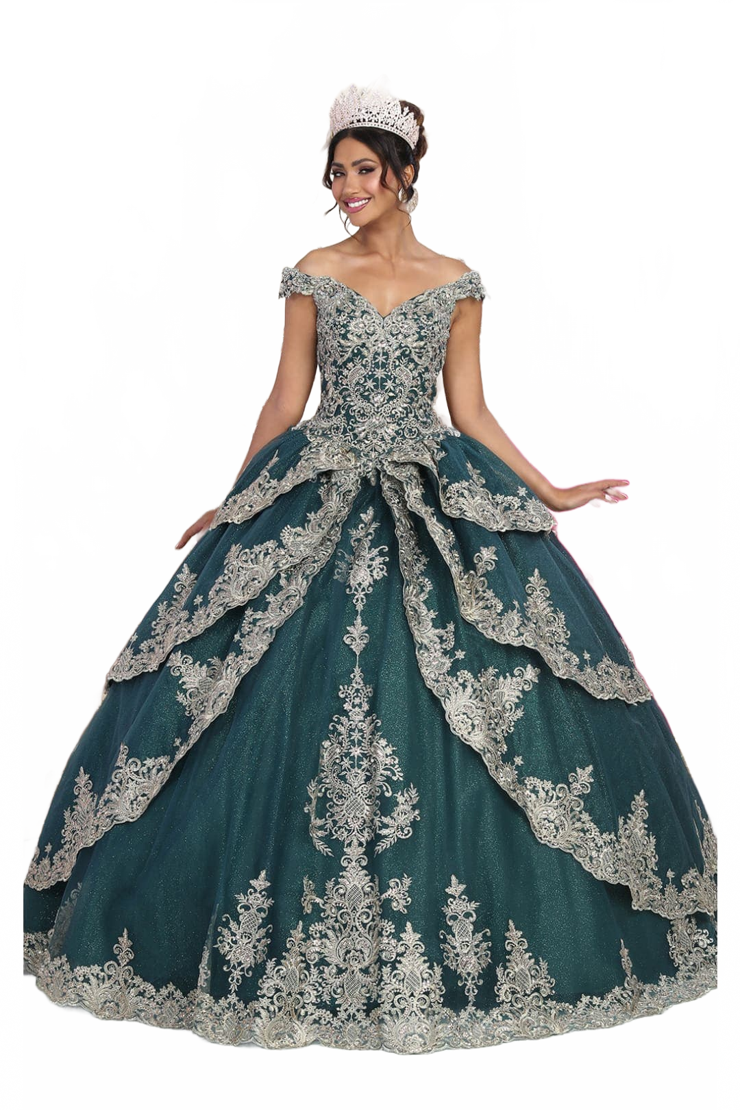 Layla K LK234 Glitter Mesh Embroidered Off Shoulder Ball Gown