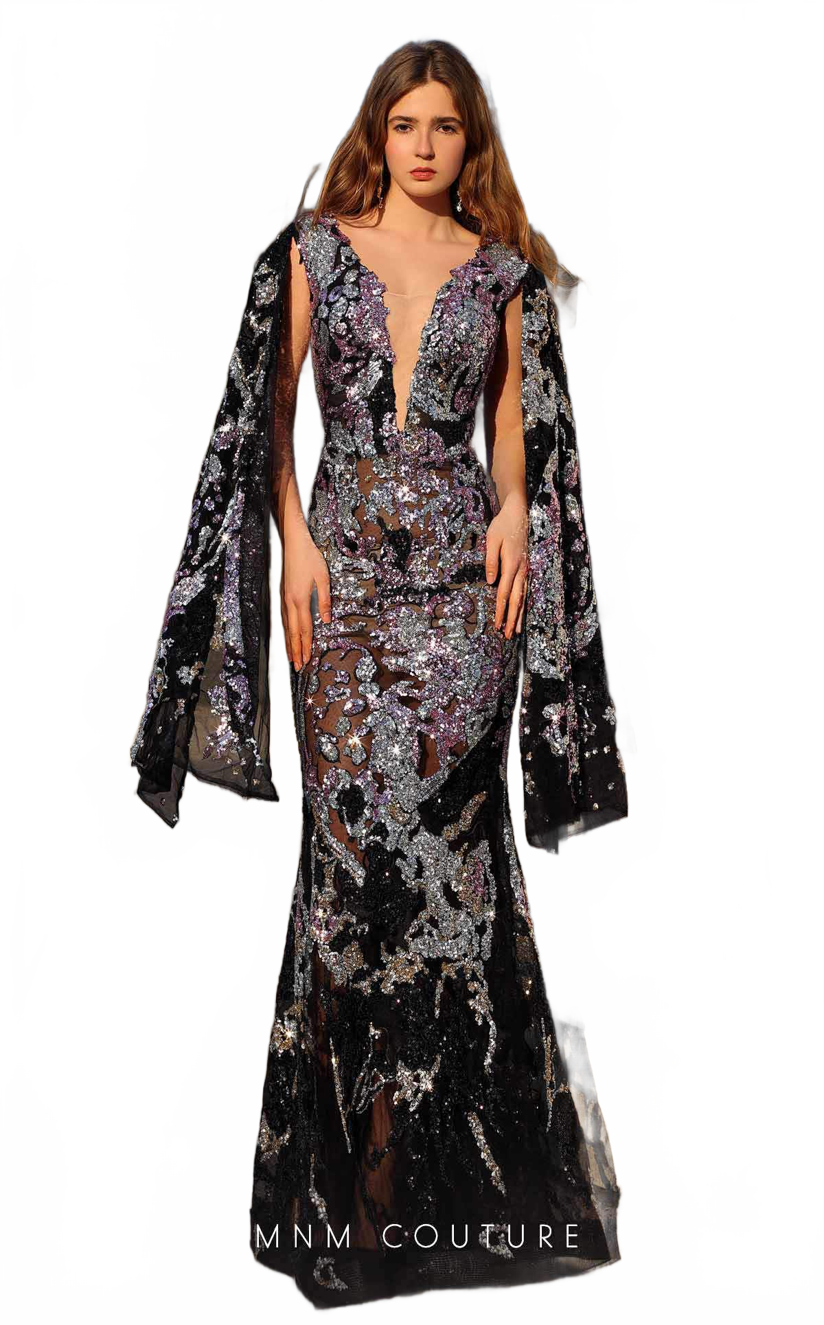 MNM Couture K4067 Black Evening Gown with Intricate Detailing