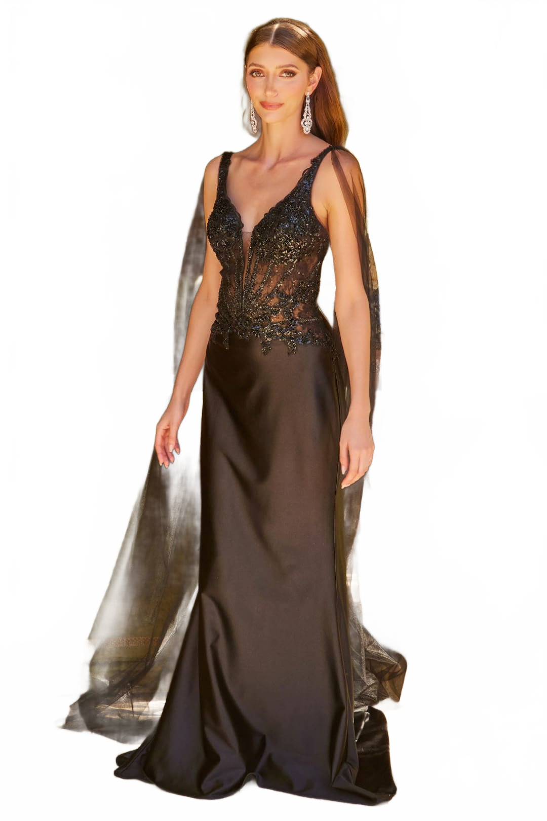 Satin Fitted V-Neck Gown by GLS Gloria GL3615