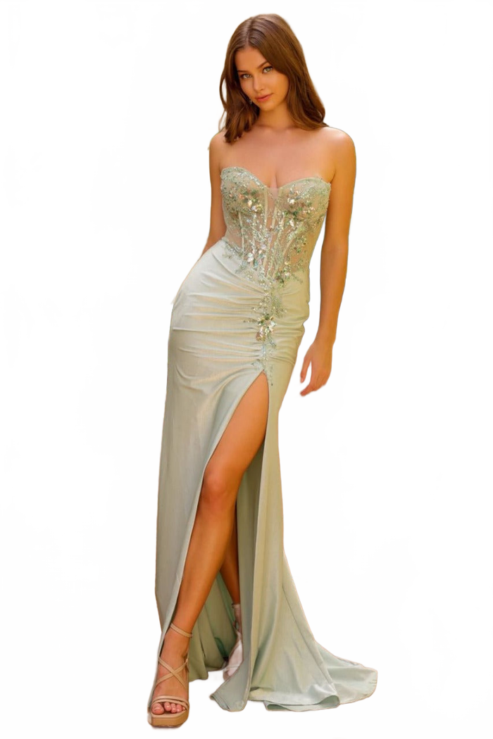 Amelia Couture TM1019 Strapless Sequin Embellished Long Corset Gown