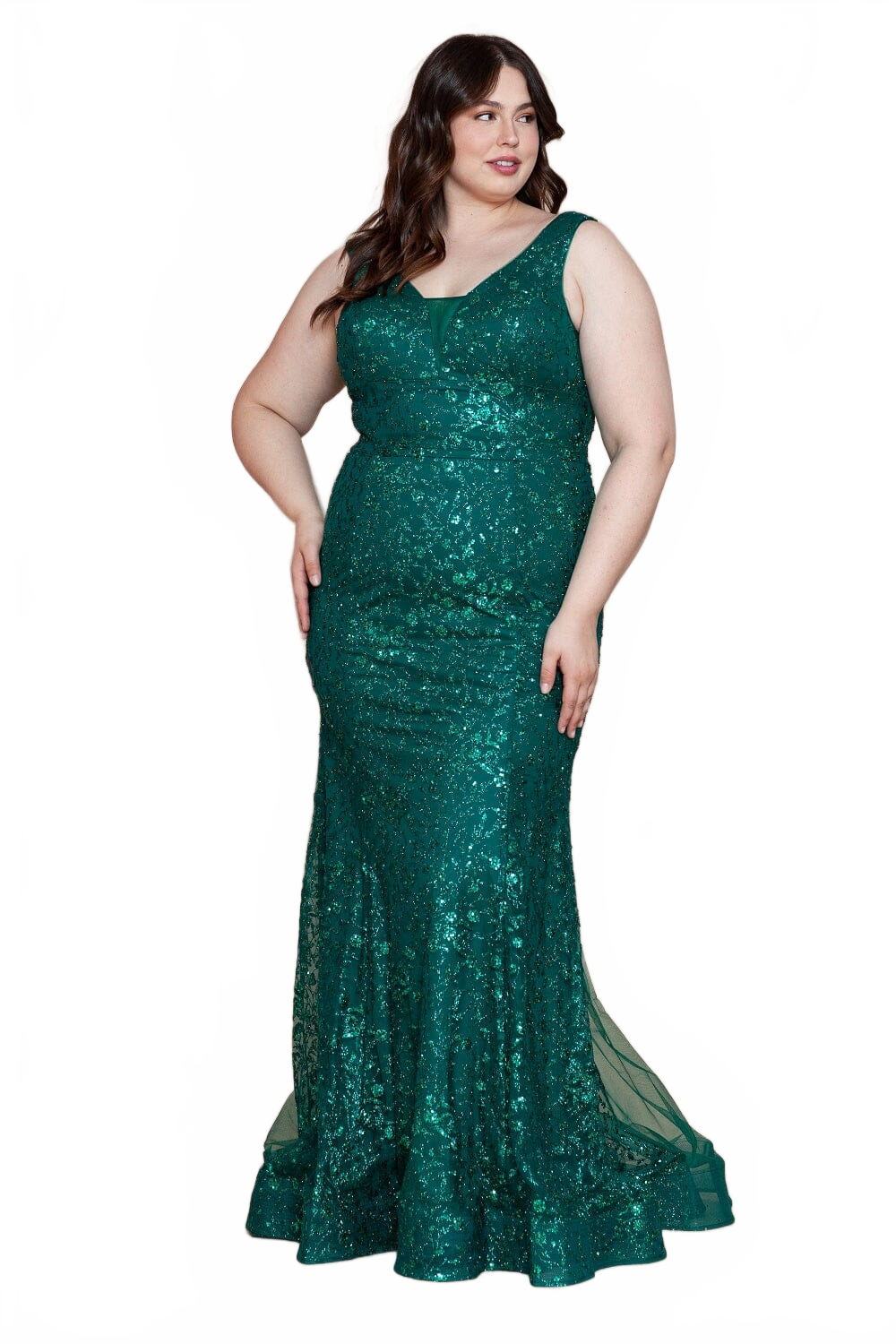 Poly USA W1136 Plus Size Fitted Glitter Print Sleeveless Gown