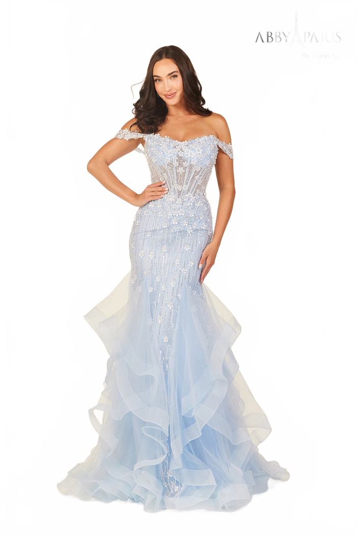 Abby Paris 90333 Off Shoulder Ruffled Evening Gown by Lucci Lu