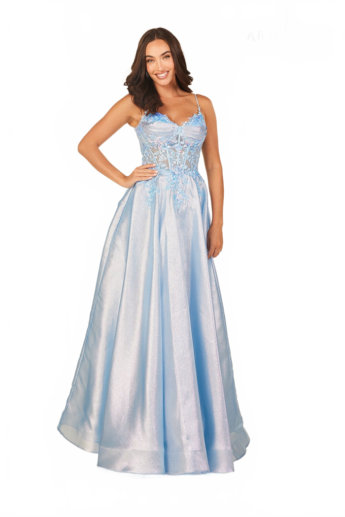 Radiant Metallic Sleeveless A-line Gown by Abby Paris 90290