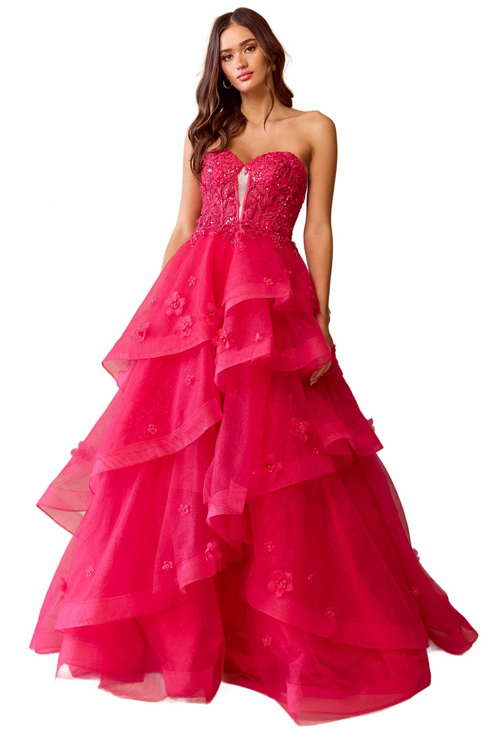 Strapless Embellished Bodice Tiered Tulle A-Line Gown By Amelia Couture 4900