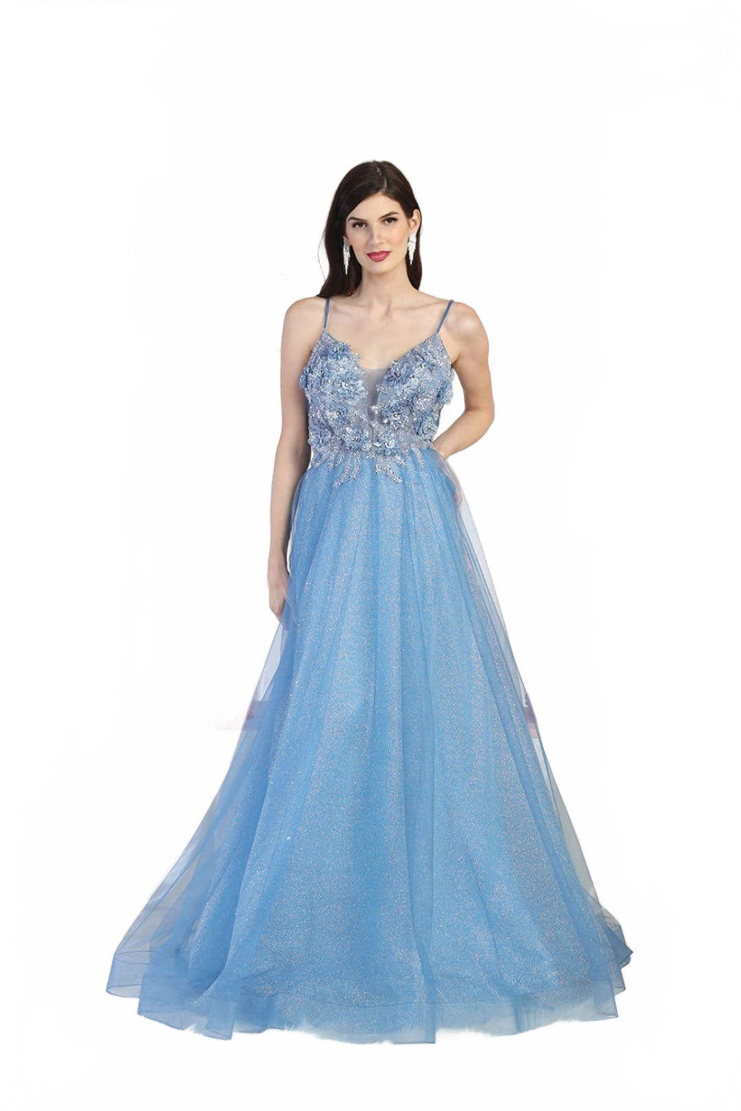 Royal Queen RQ8024 Spaghetti Straps Floral Applique Long Pageant Gown