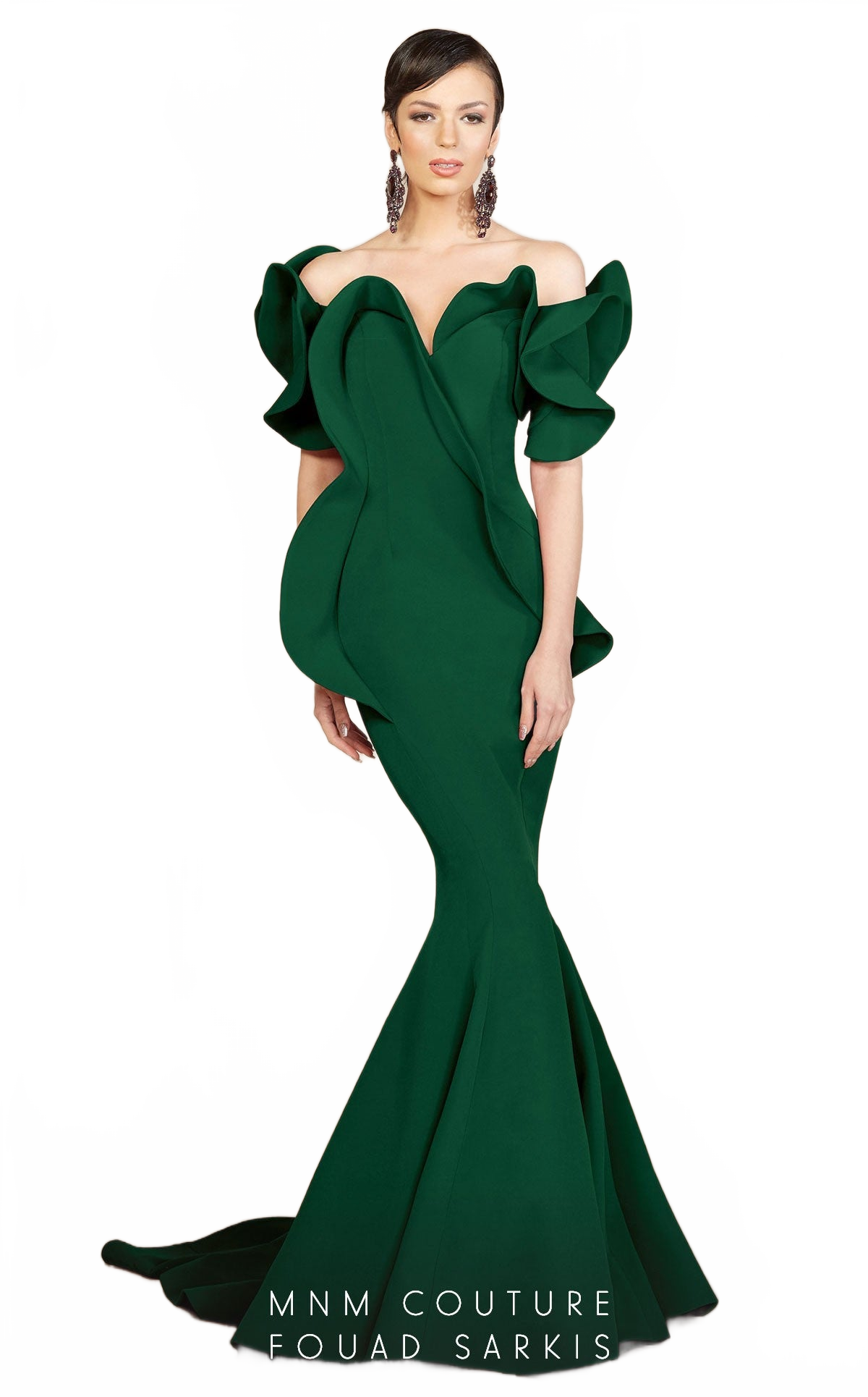 Fouad Sarkis 2328 Off-Shoulder Ruffled Mermaid Gown