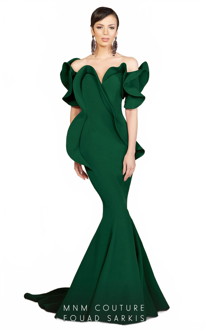 Fouad Sarkis 2328 Off-Shoulder Ruffled Mermaid Gown