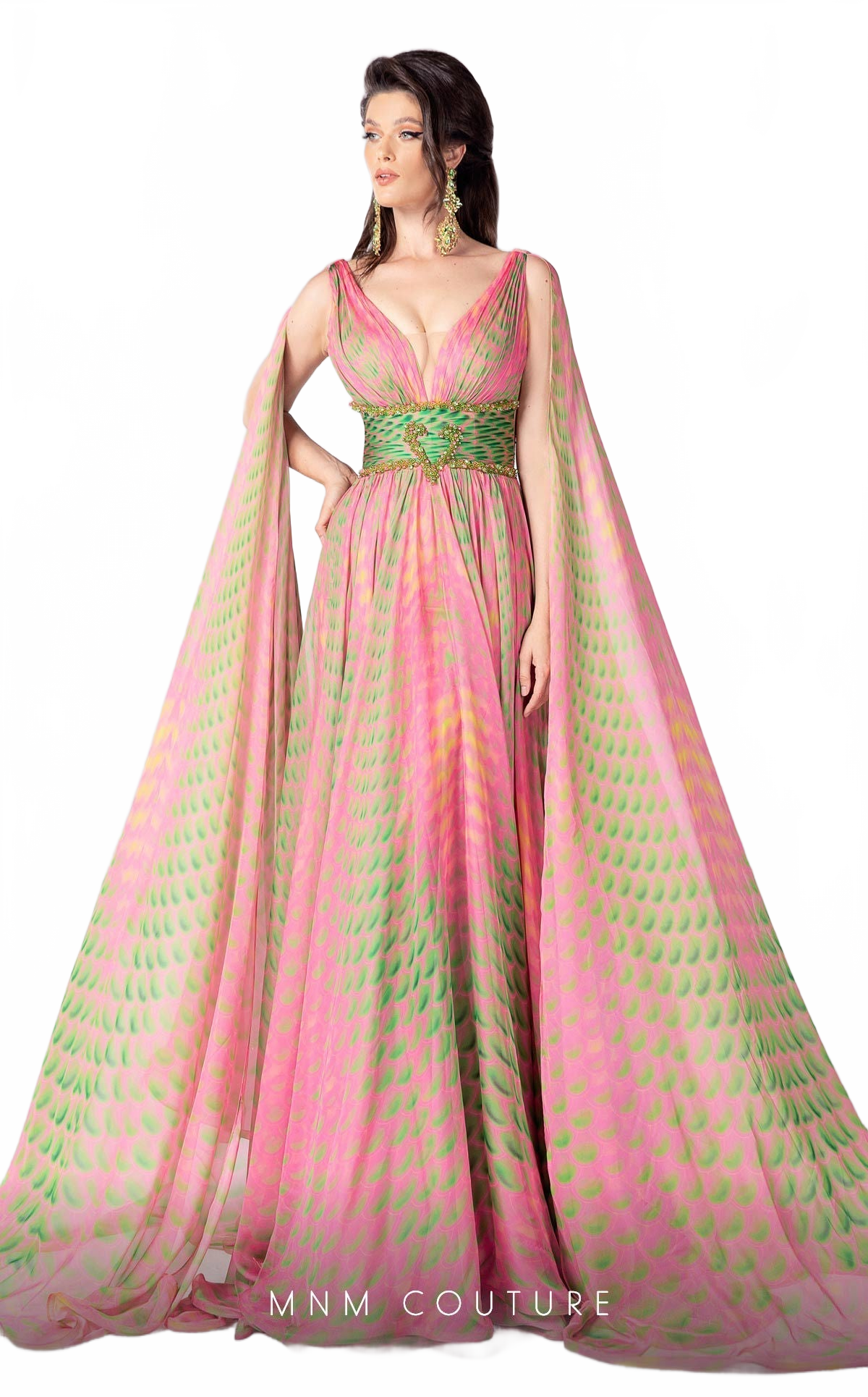 Fouad Sarkis F02828 Plunging Neck Cape Gown