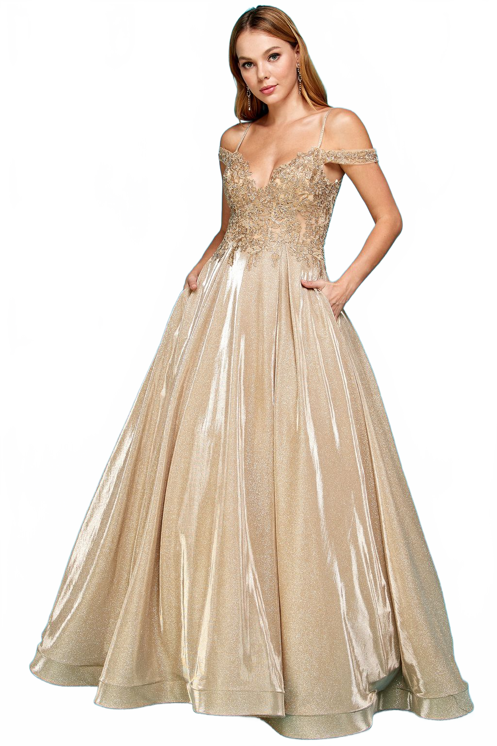 Adora Design 3007 Off Shoulder Glitter Metallic A Line Prom Dress