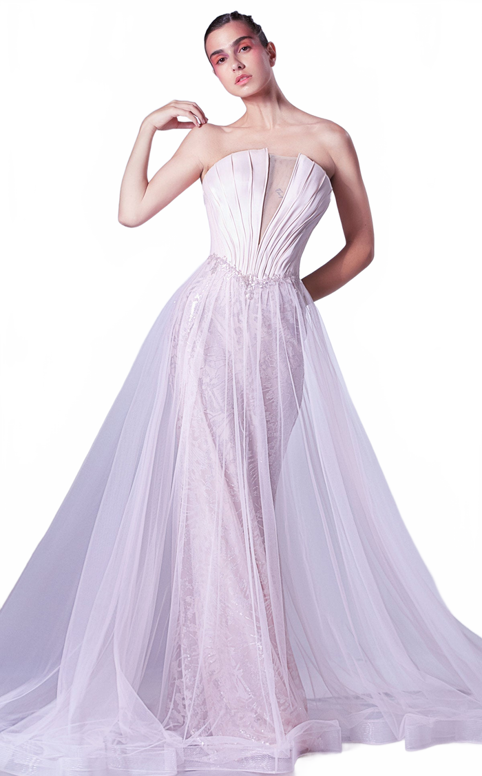 Gaby Charbachy G1327 Strapless Corset Sheath Gown with Overskirt - Pink