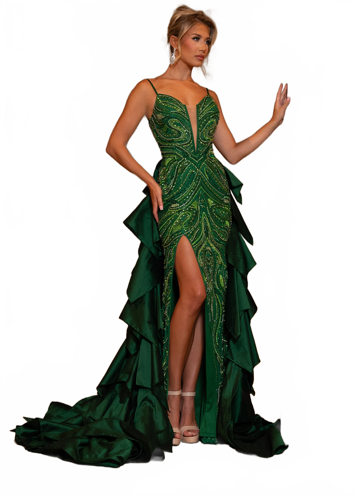 Rachel Allan 50364 Sleeveless Ruffled Overskirt Gown