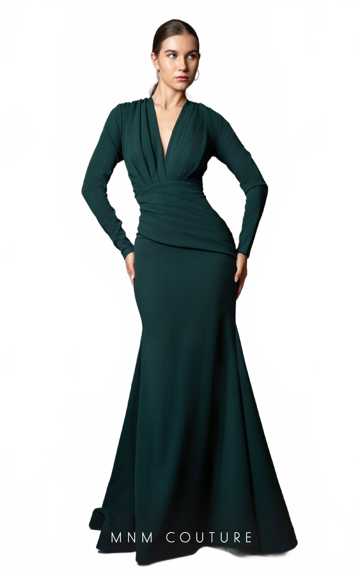 MNM Couture L0002F Royal Blue Long Sleeve V-Neck Gown