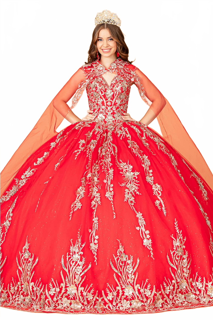 Red and Gold Quinceañera Ball Gown by Elizabeth K GL3076