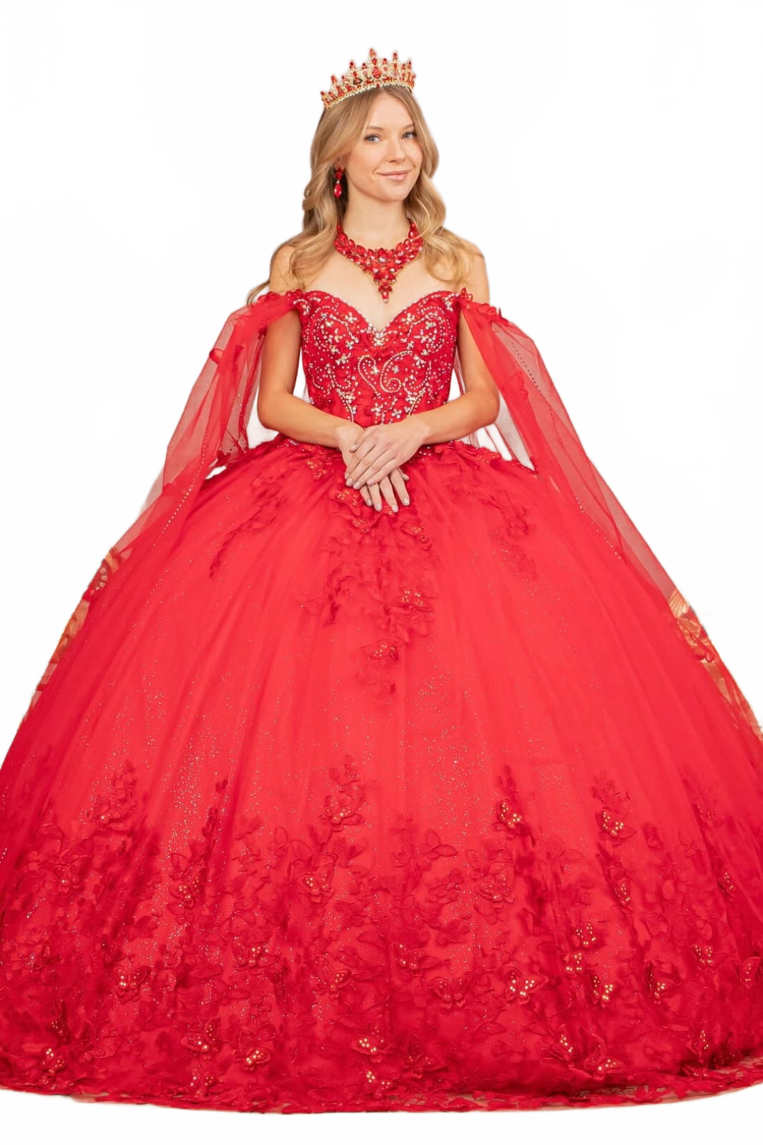 3D Butterfly Cape Sleeve Ball Gown by Elizabeth KGL3110