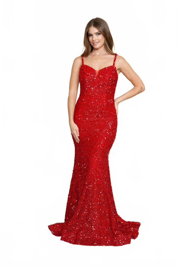 Poly USA 9002 Special Occasion Long Sequined Formal Prom Corset Gown