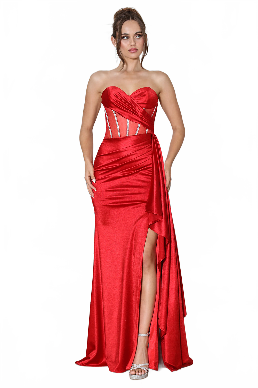 Adora Design 3290 Strapless Satin Corset Slit Formal Prom Dress