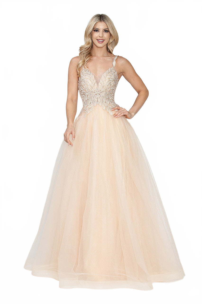 Glitter Tulle A-Line with Beaded Bodice Spaghetti Strap Prom & Formal Dress By Lenovia 8319