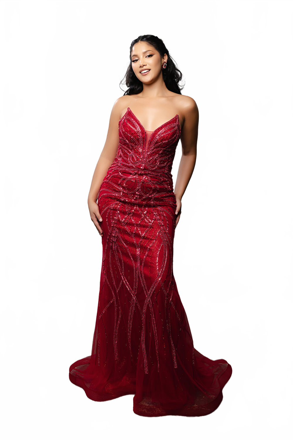 Beaded Mermaid Evening Prom Gown Lace-Up Back Illusion Mesh Bodice by Royal Queen RQ8223