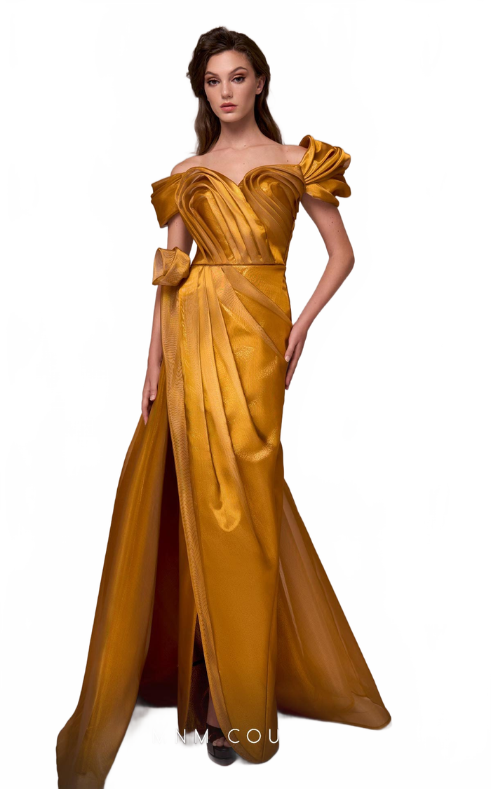 Fouad Sarkis F02884 Draped Off-Shoulder Gown