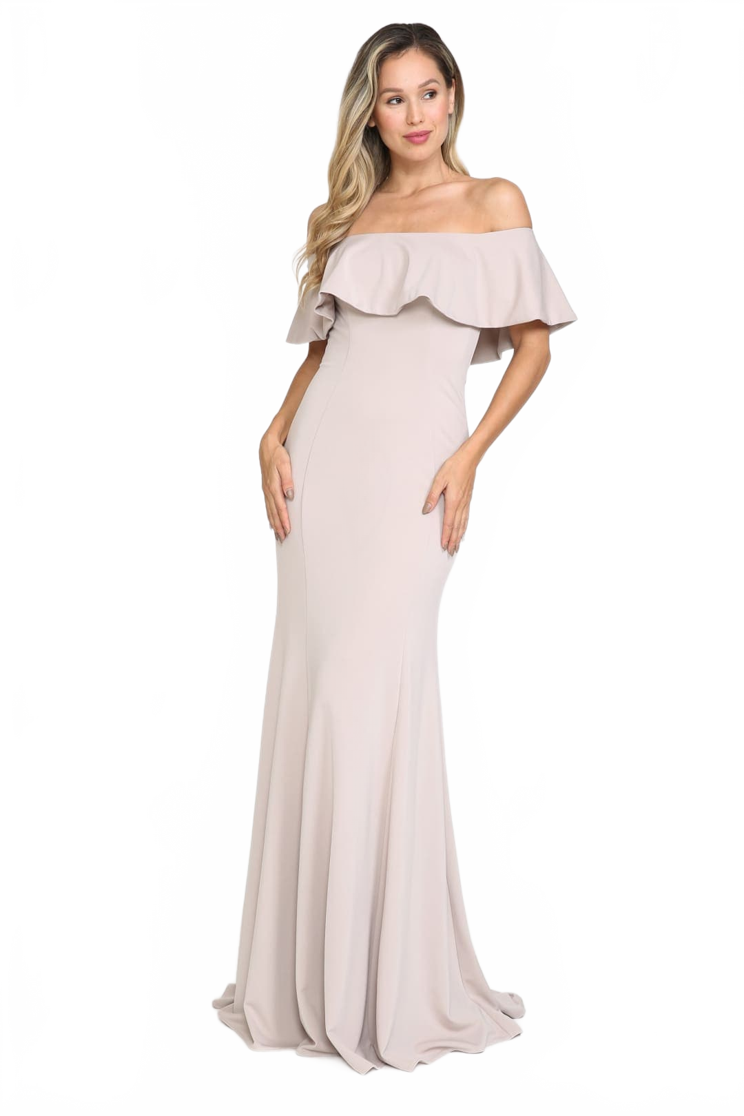 POLY USA 8146 Simple Ruffle Off Shoulder Long Mermaid Evening Dress
