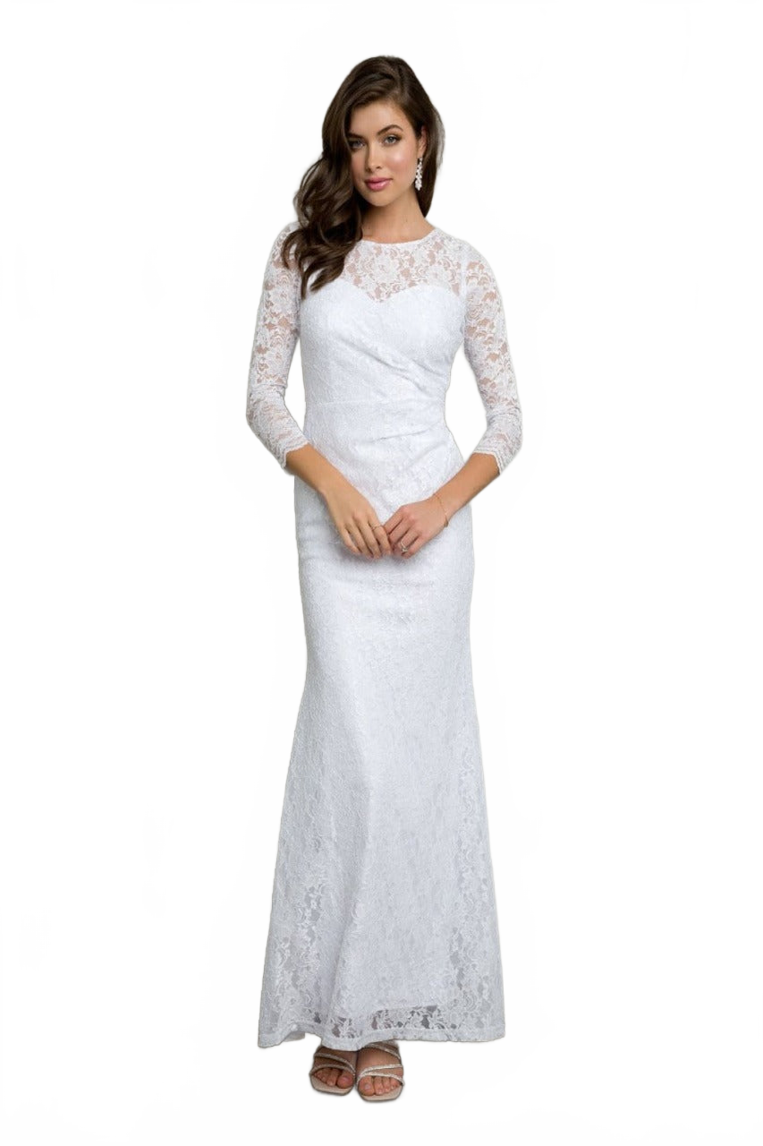 Eva USA 3397 Ruched 3/4 Sleeve White Wedding Dress