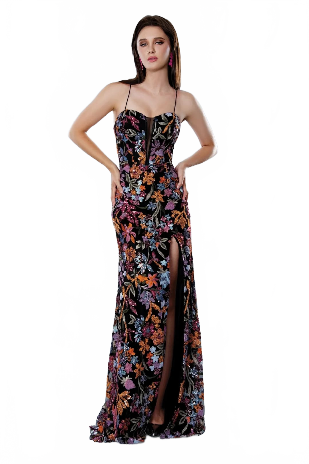 Orange Prom Dress Floral Print Evening Gown Stella Couture 25175