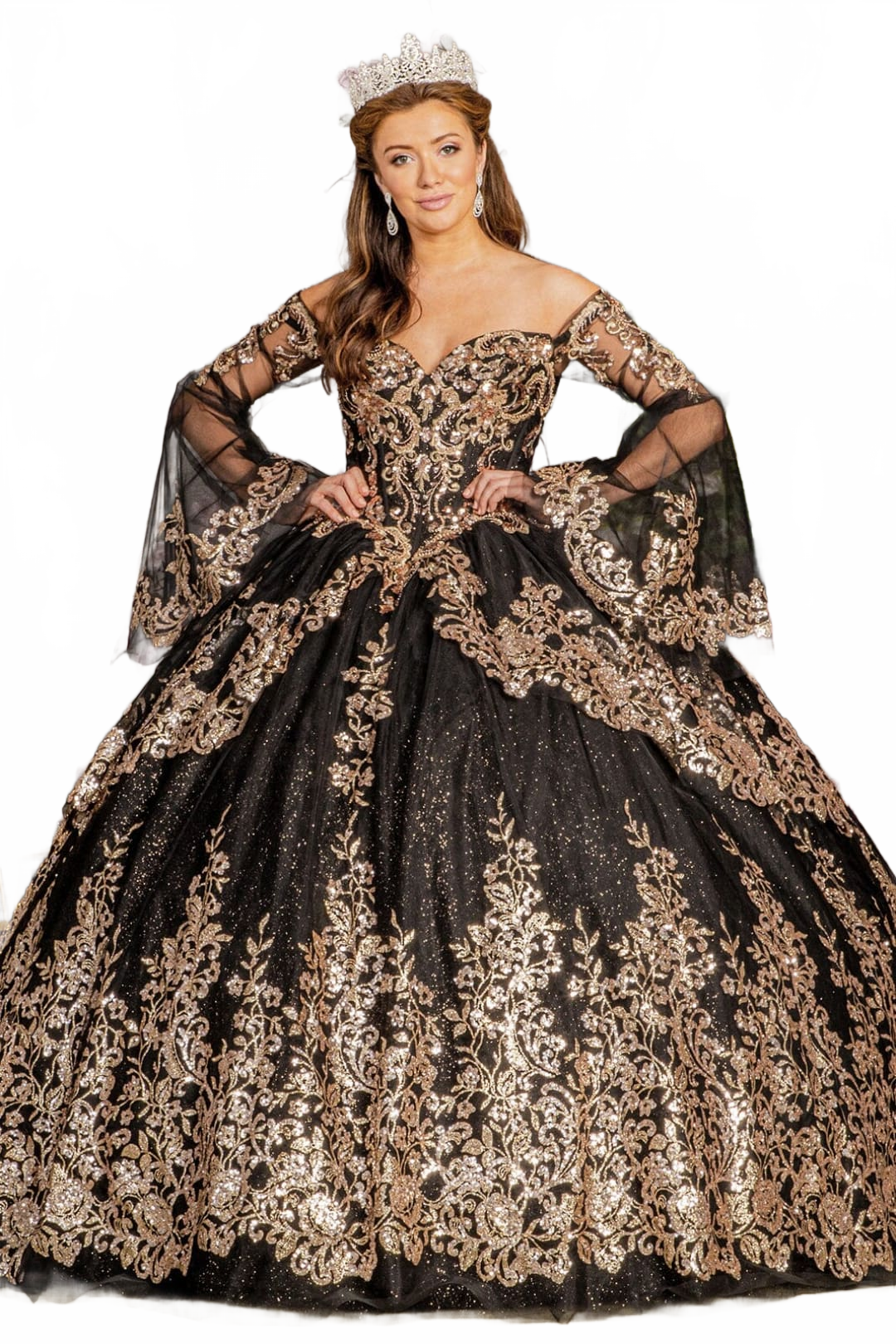 Long Sleeve Off-Shoulder Ball Gown by Elizabeth K GL3184