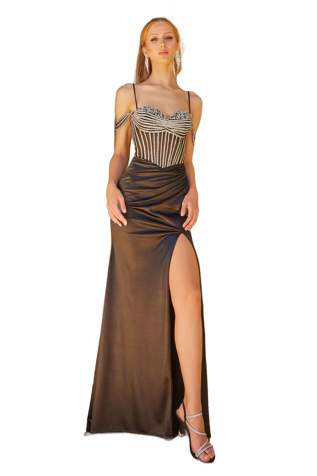 Beaded Cold Shoulder Slit Gown by GLS Gloria GL3568