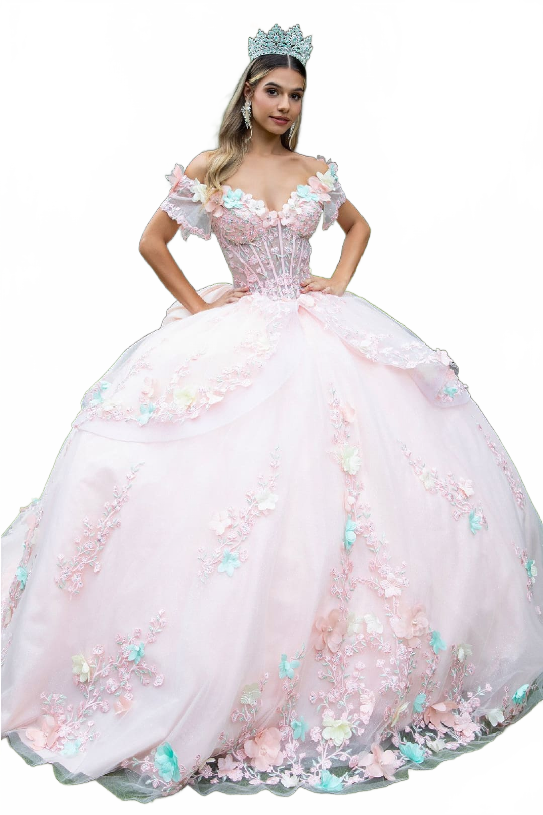 3D Floral Off Shoulder Ball Gown by GLS Gloria GL3554