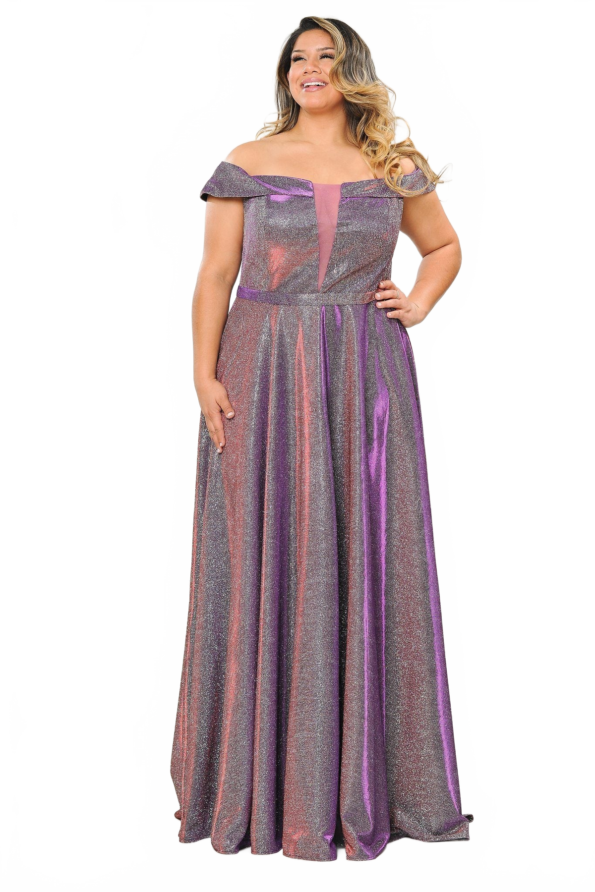 Poly USA W1060 Plus Size Long Off Shoulder Glitter Dress