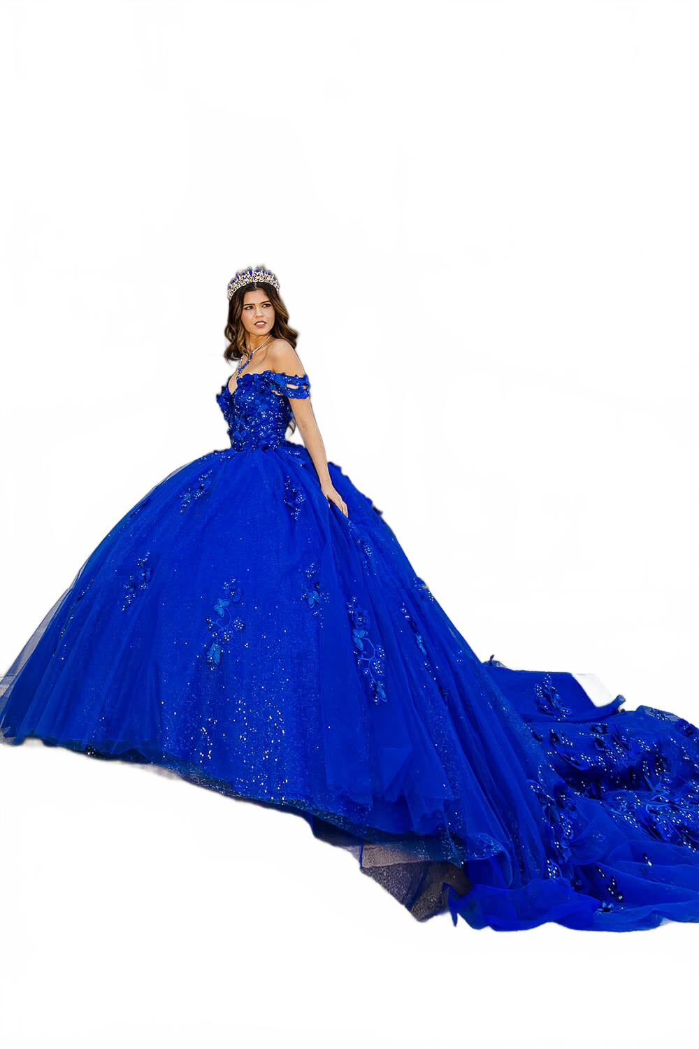 3D Butterfly Off Shoulder Ball Gown by Bella Princess PQ1028