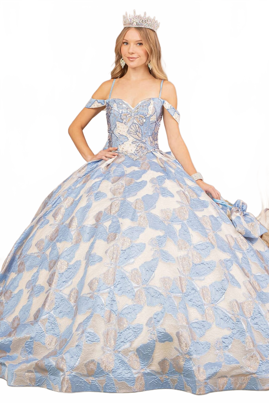 Butterfly Embroidered Quinceanera Dress Cold Shoulder Ball Gown by Elizabeth KGL3174