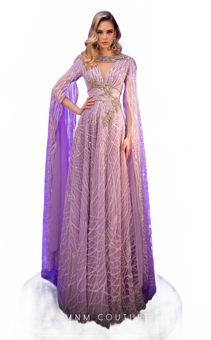 Fouad Sarkis Embellished Cape Sleeve Gown