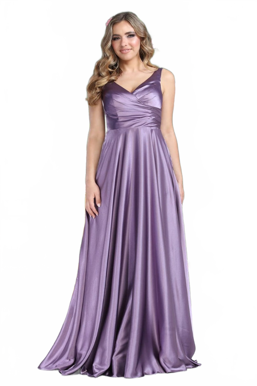 May Queen MQ1994 Sleeveless Side Pockets Satin Formal Evening Dress