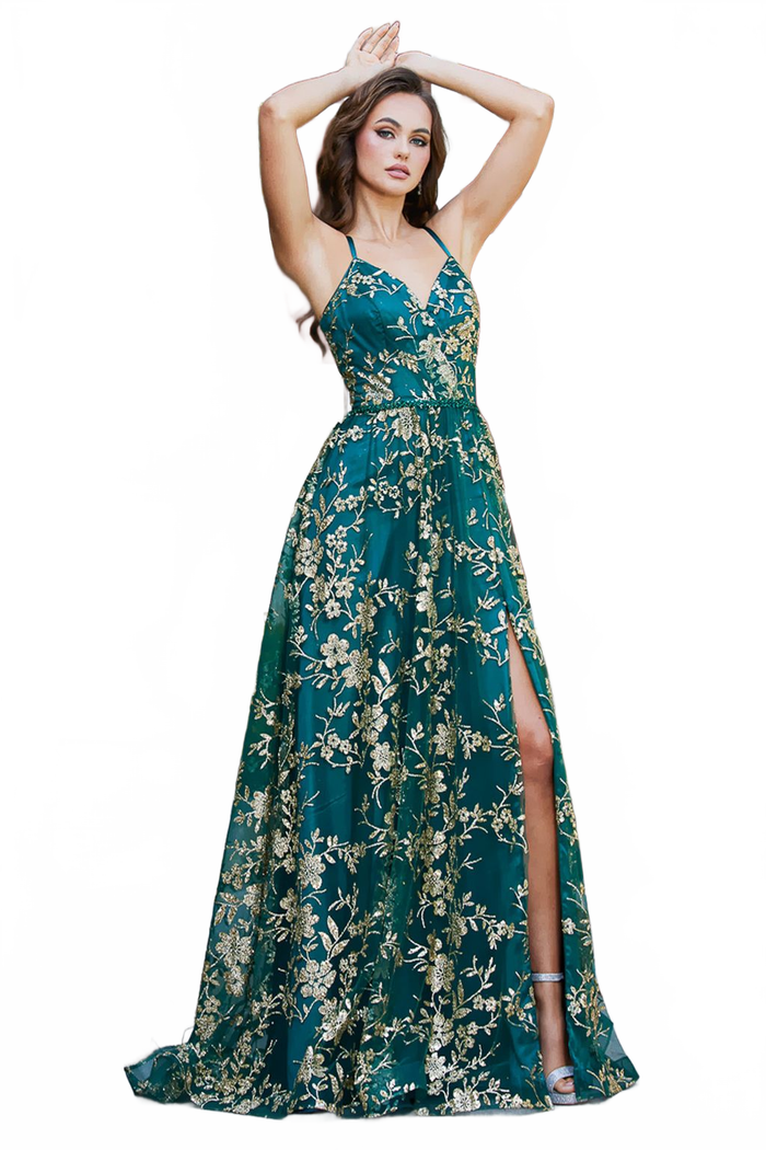 Adora Design 3137 A Line Glitter Floral Print Long Prom Dress