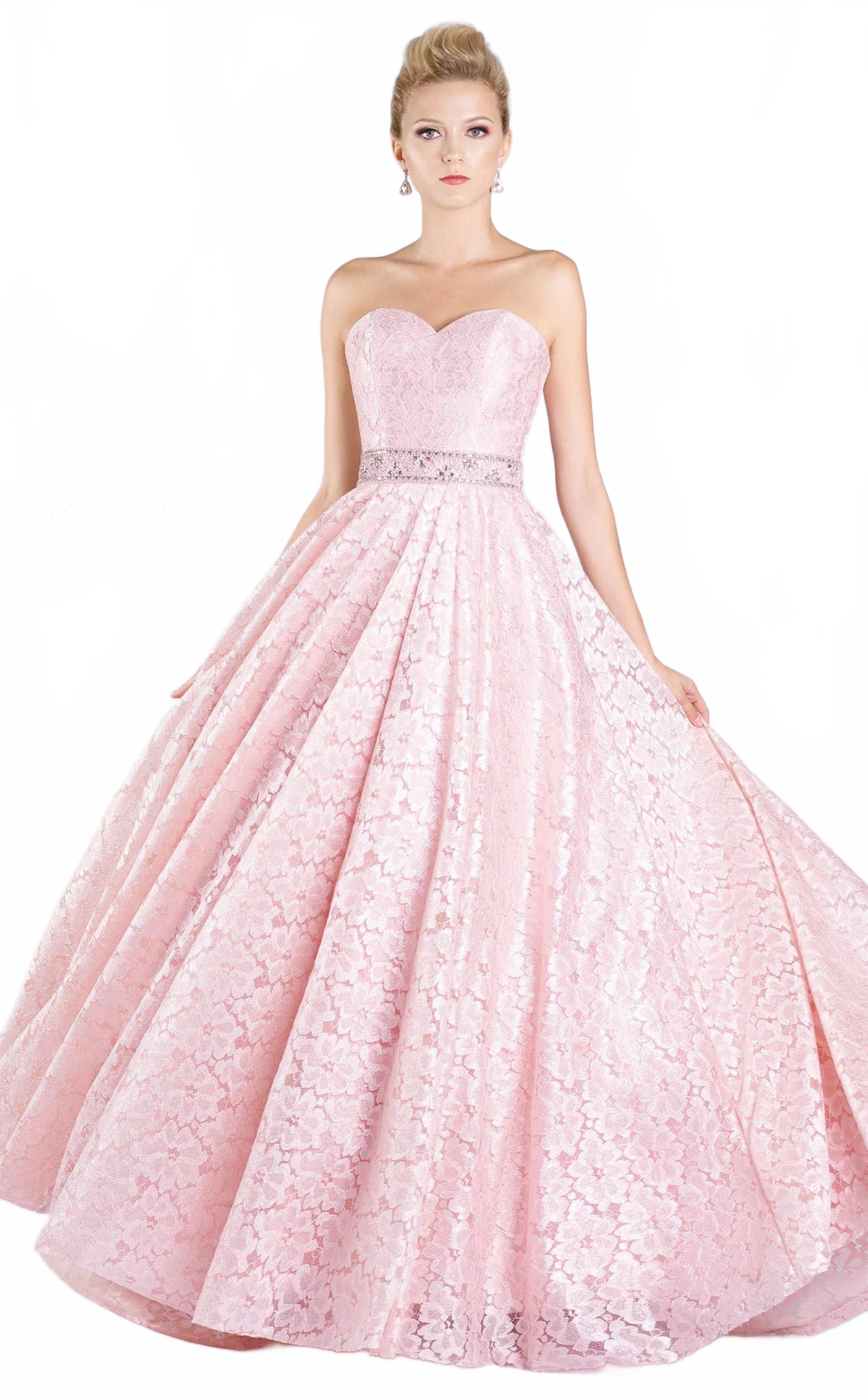 MNM Couture M0060 Strapless Sweetheart Lace Gown in Pink