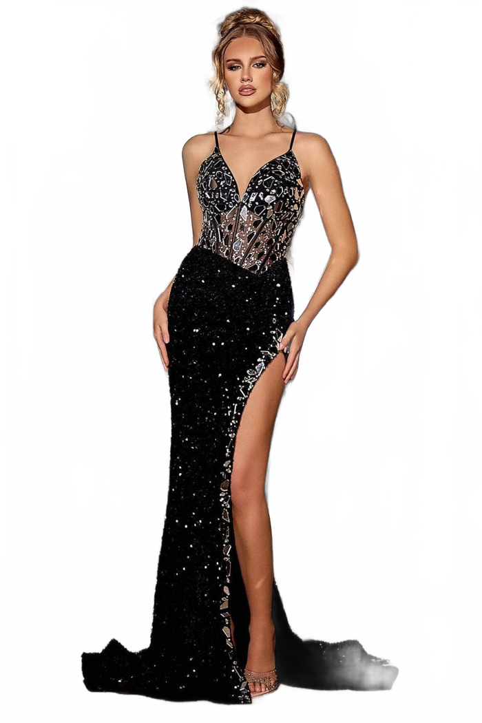Portia and Scarlett PS24694 - long-V-Neck Sheath Gown Embellished with Sequins