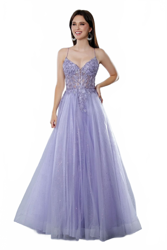 Lilac Prom Dress Glitter Corset Ball Gown Stella Couture 25140