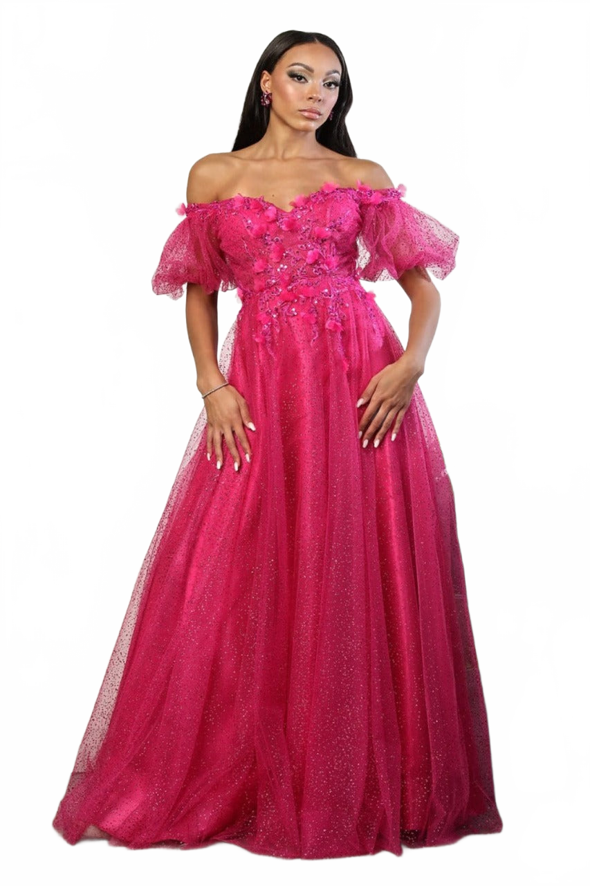 May Queen MQ2033 Sweetheart Puffed Sleeves Gala Long Gown