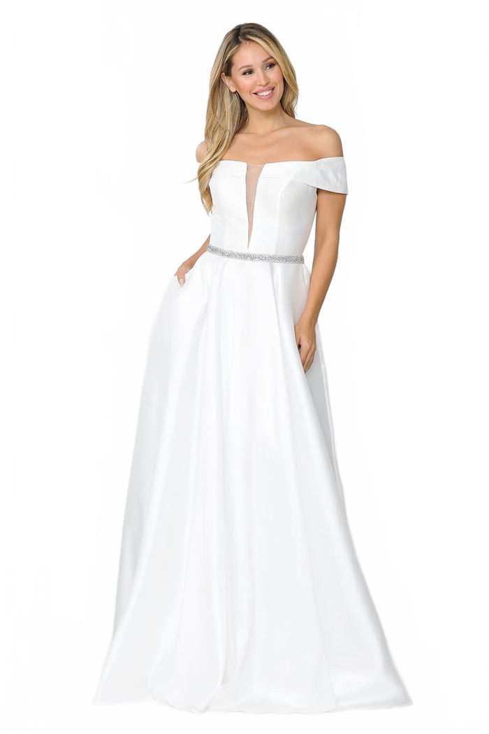 POLY USA 8680 Elegant Off The Shoulder Formal Wedding Bridal Gown