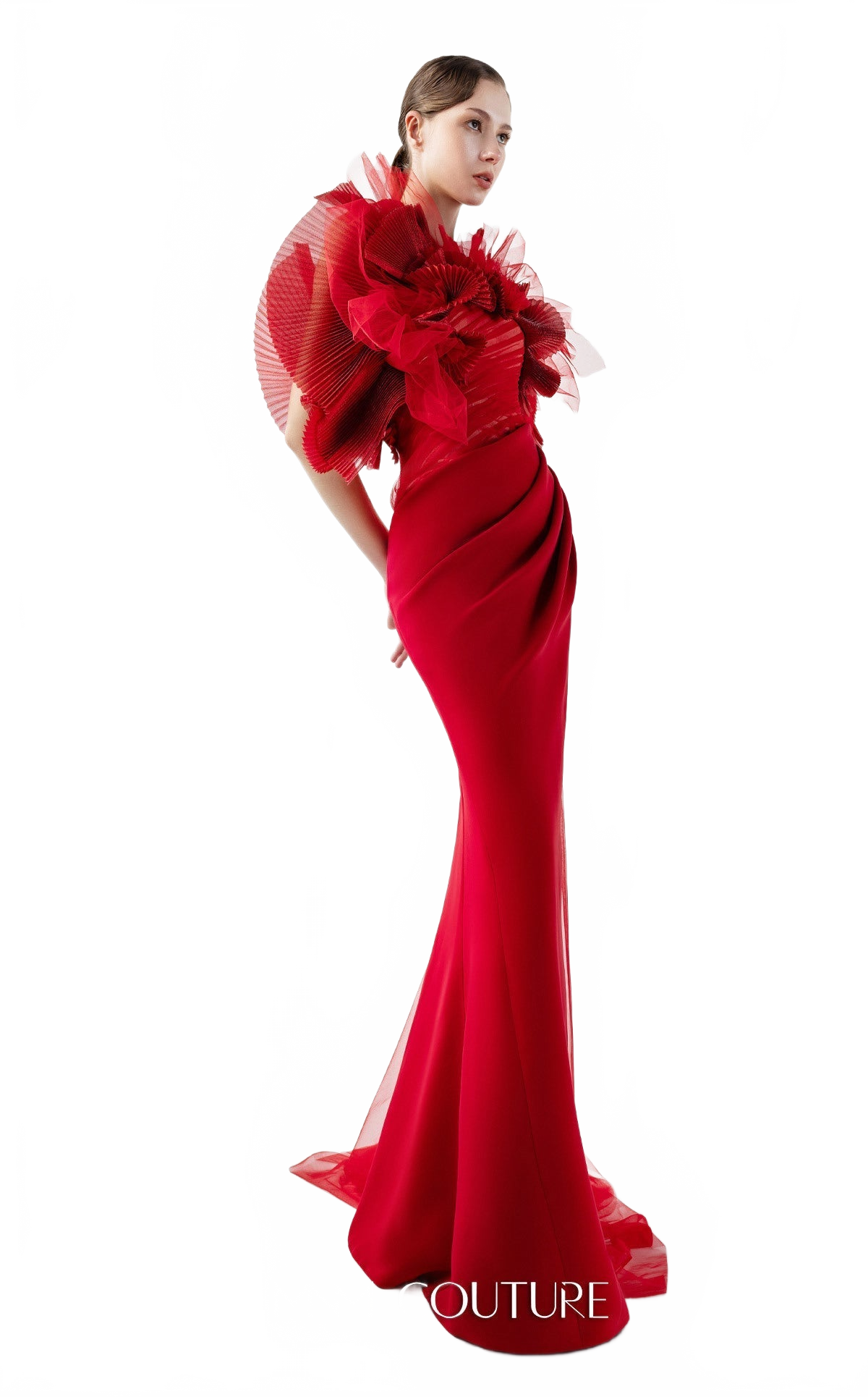 MNM Couture Gaby Charbachy G2001 Red Sleeveless Open Back Gown