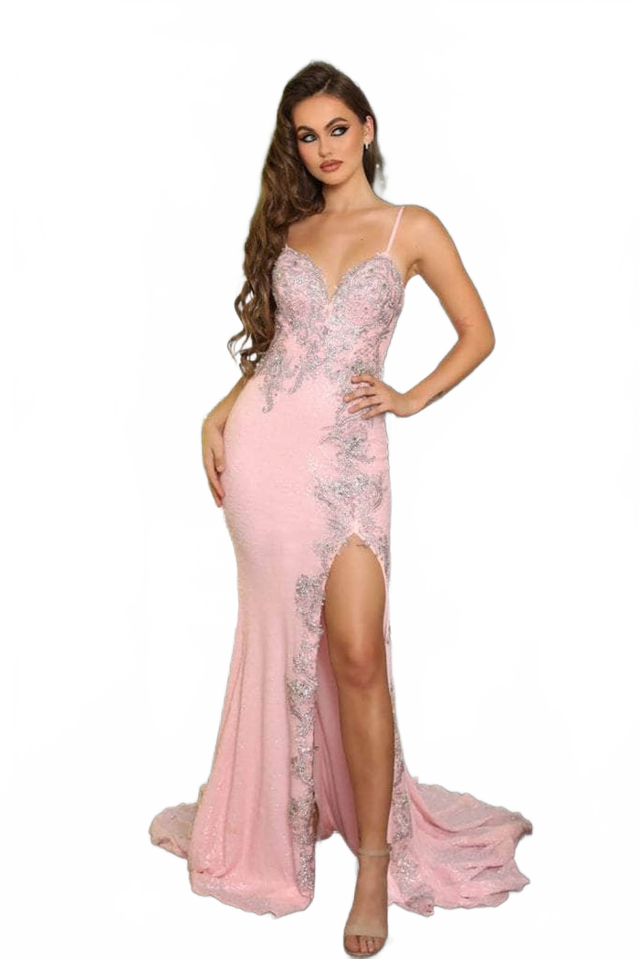 Portia and Scarlett PS21237 -long- Beaded Backless Junior Prom Gown for a Stunning Silhouette