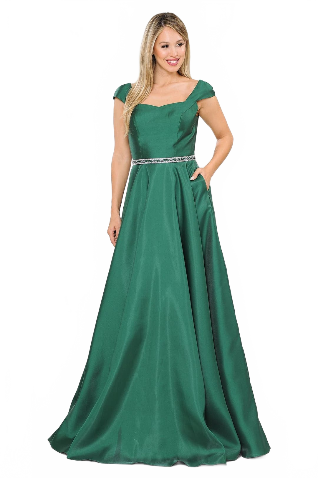 POLY USA 8702 A-line Mikado Cap Sleeve Prom Formal Evening Corset Gown